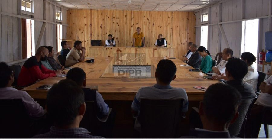 MLA & Chairman DPDB Noklak, P Longon addressing the meeting held at DC's Conference Hall, Noklak on April 20. (DIPR Photo)